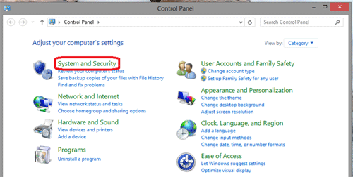 Windows 8 Control Panel, Systems and Security